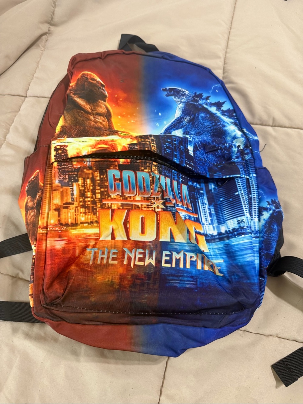 Godzilla vs Kong Colorblock Graphic Backpack for School - Blue & Orange
